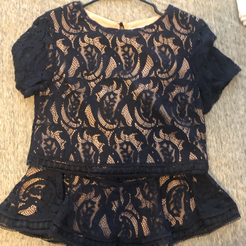 Navy lace top and skirt set